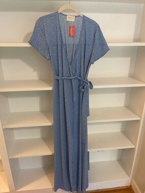vestique Blue Polka Dot Wrap Maxi Dress